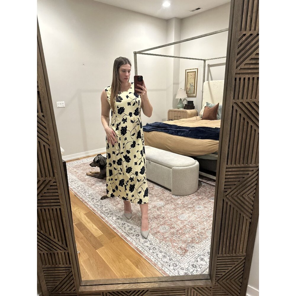 Studio 1 Yellow Floral Midi Maxi Dress Size 16 Navy Detail